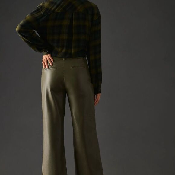 Anthropologie Avec Les Filles Green Faux Leather Trousers Size Small - Picture 3 of 11